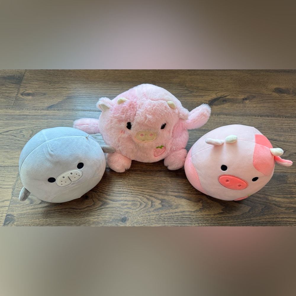 Set of Three Plush Squishmallow Like Toys